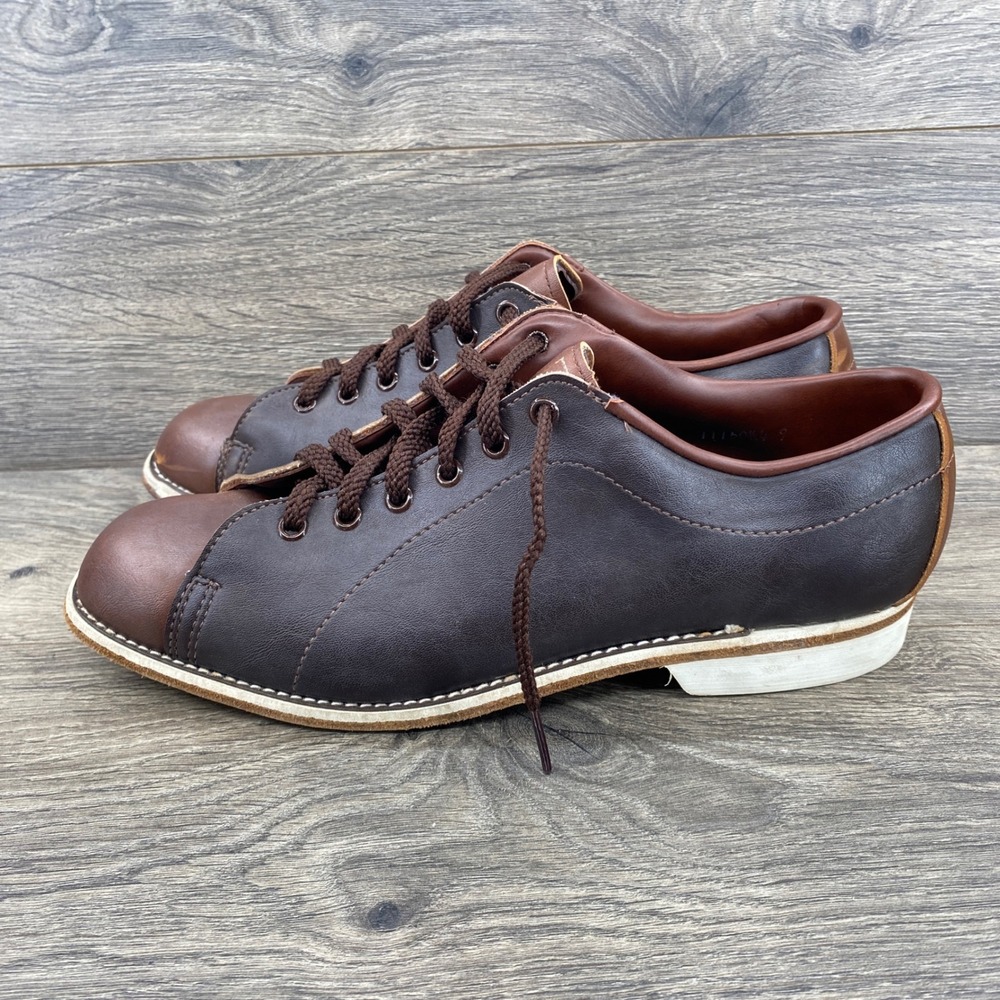 Brunswick Bowling Shoes Mens 10 Brown Leather Lace Up Cap Toe M9230
